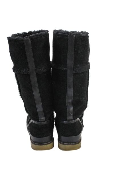 Tory Burch Womens Suede Pull On Mid-Calf Boots Black Size 8