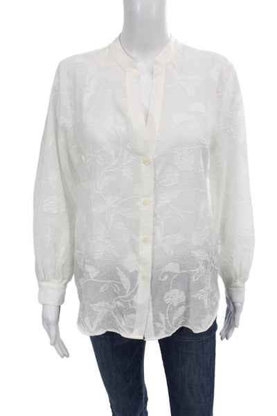 Zara Womens White Floral Long Sleeve Button Up Blouse Size XS