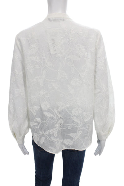 Zara Womens White Floral Long Sleeve Button Up Blouse Size XS