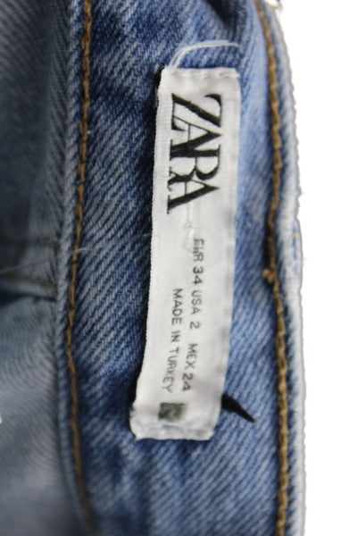 Zara Unisex Light Blue Wide-Leg Jeans High Rise Button Closure 30 Inseam Size 2