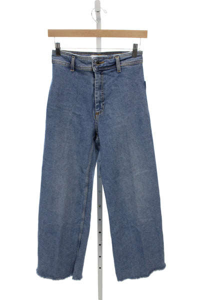 Zara Womens Cropped Wide Leg High Rise Blue Jeans Size 4