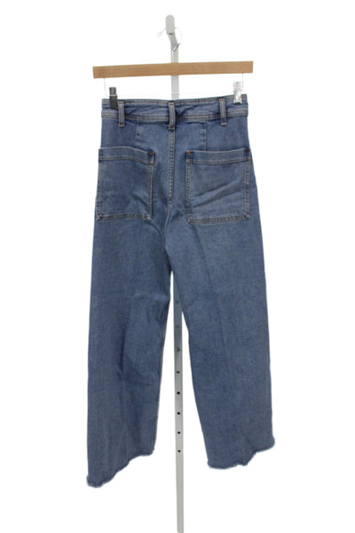 Zara Womens Cropped Wide Leg High Rise Blue Jeans Size 4