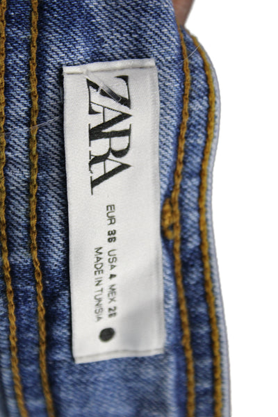 Zara Womens Cropped Wide Leg High Rise Blue Jeans Size 4