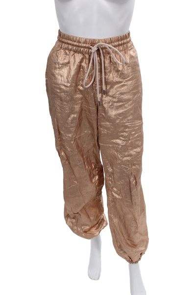 A.L.C. Womens Jogger Windbreaker Pants Brown Foil Cotton Drawstring Size M