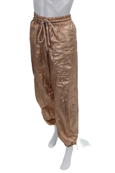 A.L.C. Womens Jogger Windbreaker Pants Brown Foil Cotton Drawstring Size M
