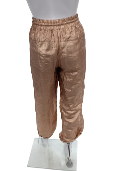 A.L.C. Womens Jogger Windbreaker Pants Brown Foil Cotton Drawstring Size M