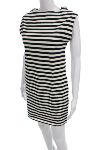 J Crew Women Shift T-Shirt Dress Black Striped Cotton Crew Neck Mini Size 2XS