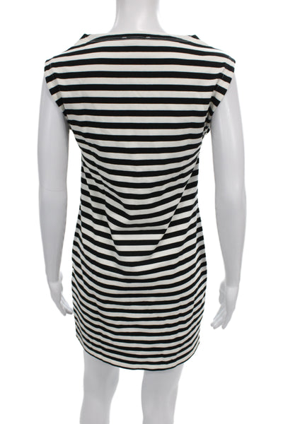 J Crew Women Shift T-Shirt Dress Black Striped Cotton Crew Neck Mini Size 2XS