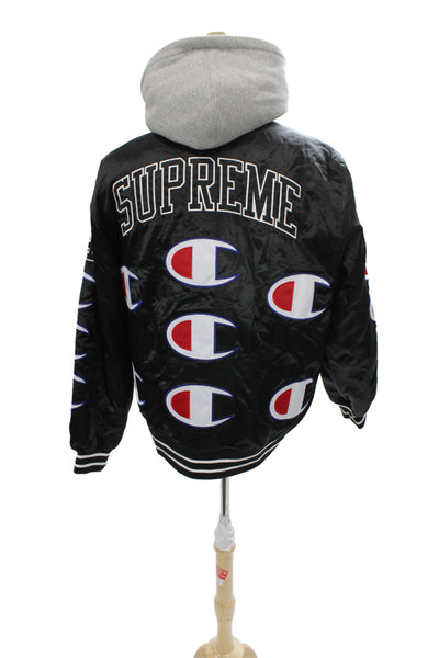 Champion Supreme Mens Varsity Jacket Black 100% Polyester Graphic Size M