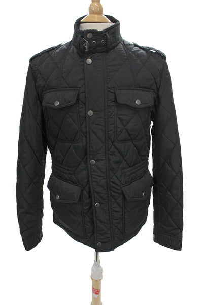 Zara Man Mens Quilted Military Jacket Black Argyle Buckle High Neck Size L