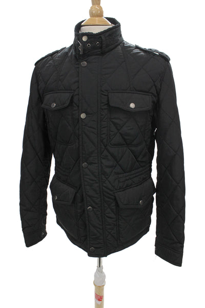 Zara Man Mens Quilted Military Jacket Black Argyle Buckle High Neck Size L