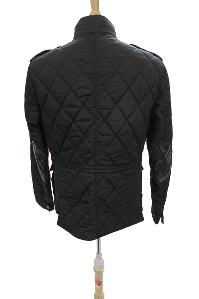 Zara Man Mens Quilted Military Jacket Black Argyle Buckle High Neck Size L
