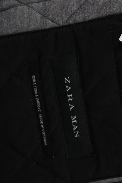 Zara Man Mens Quilted Military Jacket Black Argyle Buckle High Neck Size L