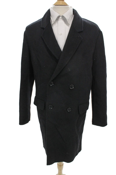 MNG Mens Black Pea Coat Recycled Wool Button Size S