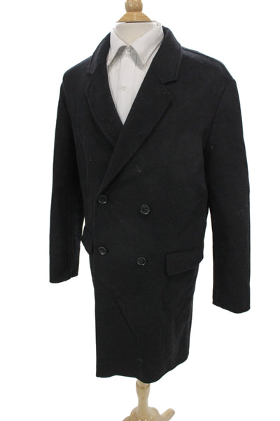 MNG Mens Black Pea Coat Recycled Wool Button Size S