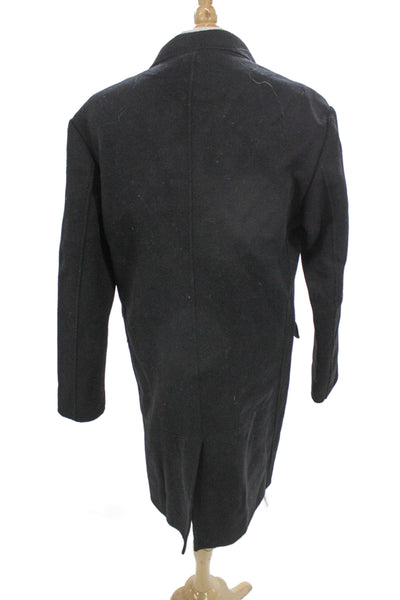 MNG Mens Black Pea Coat Recycled Wool Button Size S