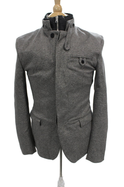 Zara Man Mens Military Jacket Gray Herringbone High Neck Button Polyester Size M
