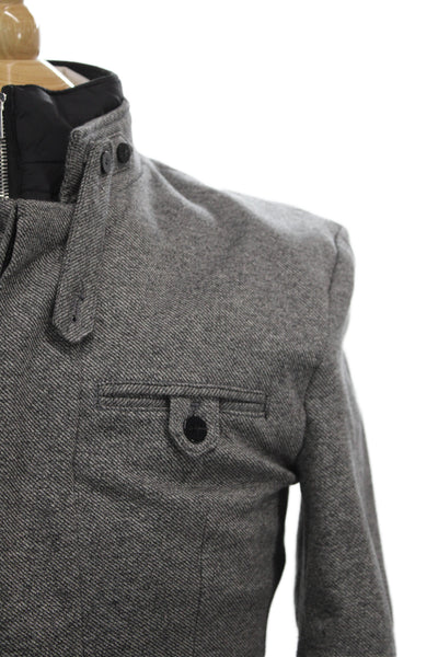 Zara Man Mens Military Jacket Gray Herringbone High Neck Button Polyester Size M