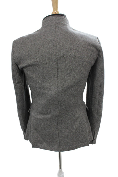 Zara Man Mens Military Jacket Gray Herringbone High Neck Button Polyester Size M