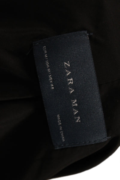 Zara Man Mens Military Jacket Gray Herringbone High Neck Button Polyester Size M