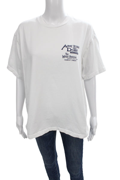 Aime Leon Dore Unisex Designer Graphic T-Shirt White Cotton Crewneck Size S