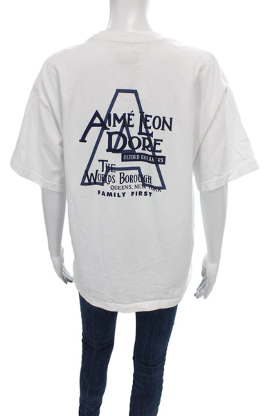 Aime Leon Dore Unisex Designer Graphic T-Shirt White Cotton Crewneck Size S