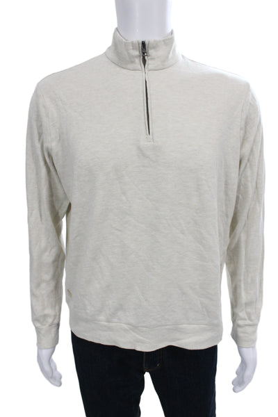 Polo Ralph Lauren Mens Beige Mock Neck Pullover Sweater Zip Long Sleeve Size M