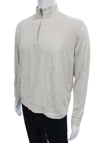 Polo Ralph Lauren Mens Beige Mock Neck Pullover Sweater Zip Long Sleeve Size M