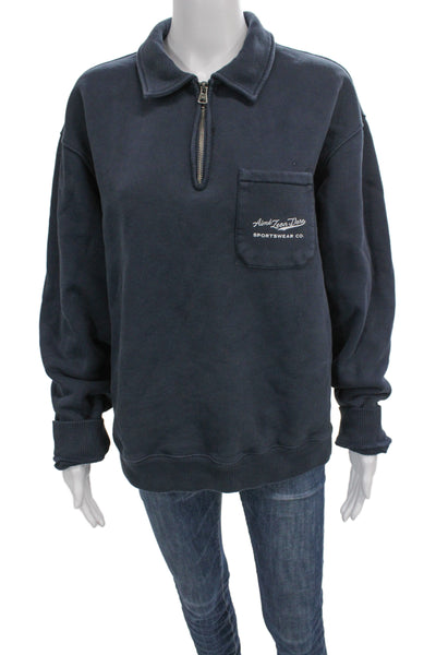 Aime Leon Dore Mens Henley Sweatshirt Dark Blue Zip Long Sleeve Size M