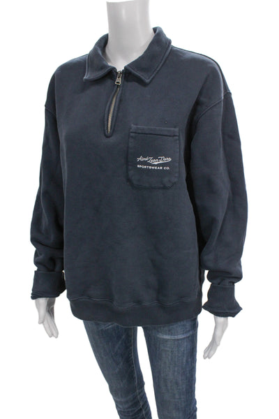 Aime Leon Dore Mens Henley Sweatshirt Dark Blue Zip Long Sleeve Size M