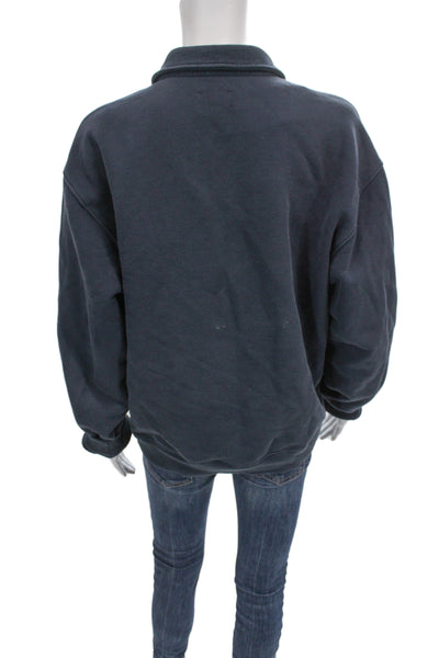 Aime Leon Dore Mens Henley Sweatshirt Dark Blue Zip Long Sleeve Size M