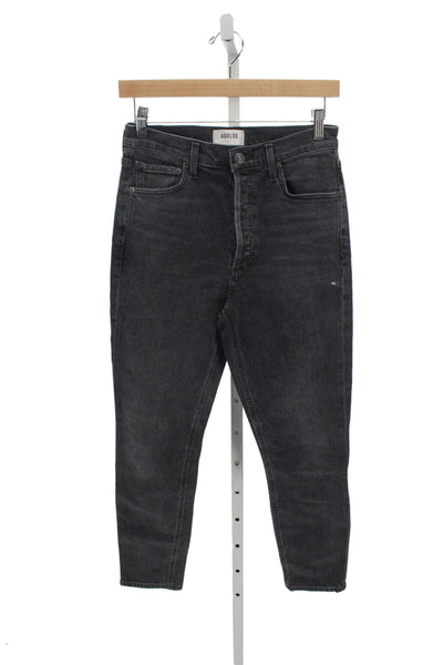 Agolde Women High Rise Skinny Cropped Ankle Jeans Dark Gray Button Size 26