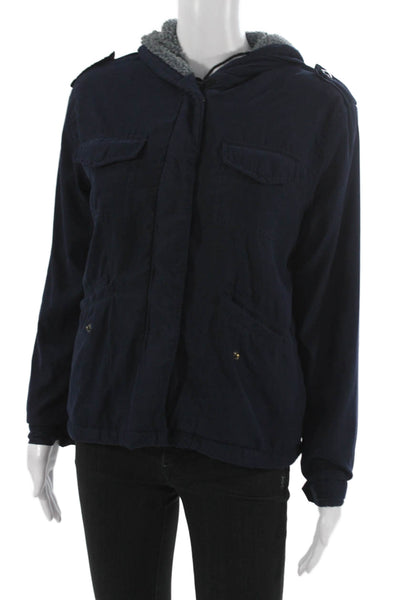 Brandy Melville Womens Blue Military Jacket Cotton Long Sleeve Size One Size