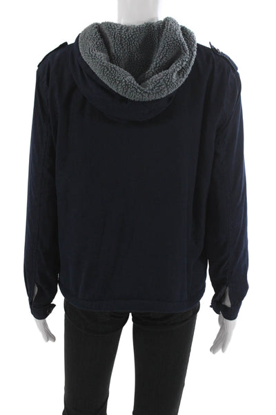Brandy Melville Womens Blue Military Jacket Cotton Long Sleeve Size One Size