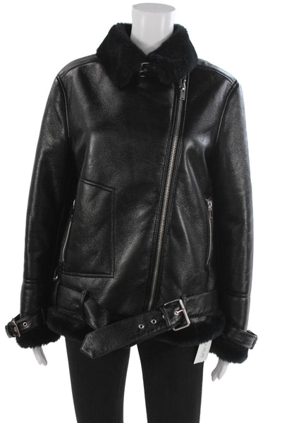 Nasty Gal Women Biker Motorcycle Jacket Black Buckle Collared Size 6