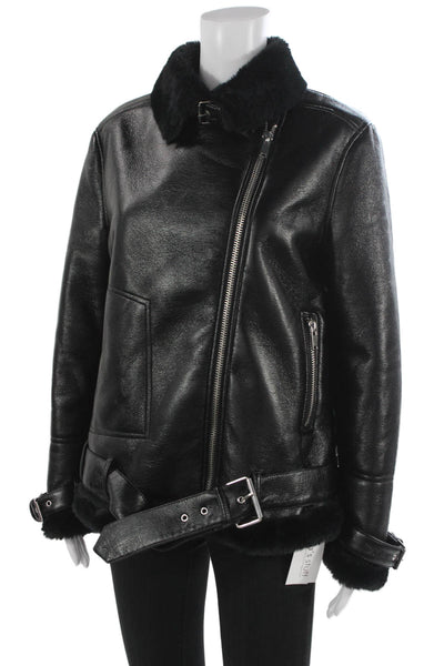 Nasty Gal Women Biker Motorcycle Jacket Black Buckle Collared Size 6