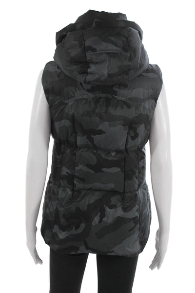 SAM Women Quilted Puffer Camouflage High Neck Button Vest Black Size L
