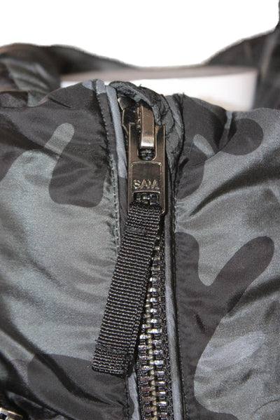 SAM Women Quilted Puffer Camouflage High Neck Button Vest Black Size L