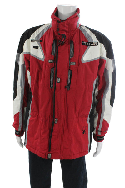 Spyder Mens Puffer Jacket Windbreaker Red High Neck Zip Nylon Winter Size L