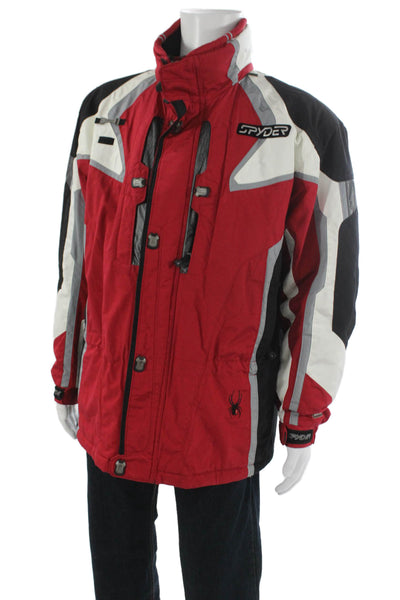 Spyder Mens Puffer Jacket Windbreaker Red High Neck Zip Nylon Winter Size L