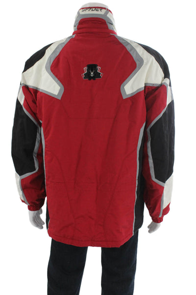 Spyder Mens Puffer Jacket Windbreaker Red High Neck Zip Nylon Winter Size L