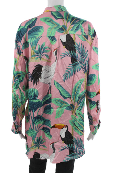 MC2 Saint Barth Womens Tunic Button Up Black Collared Viscose Bird Print Size L