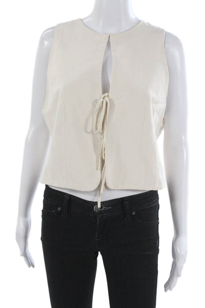 Zara Womens Cropped Sleeveless Tie Front Beige Coat Size XL