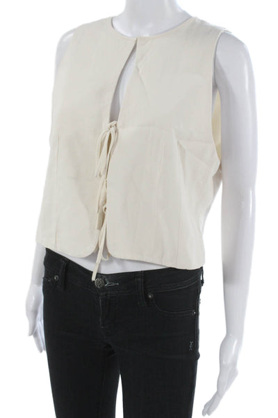Zara Womens Cropped Sleeveless Tie Front Beige Coat Size XL