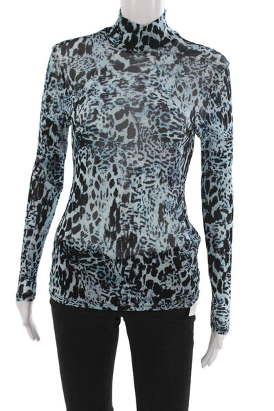 Reformation Womens Black Leopard Mock Neck Long Sleeve Top Size XL