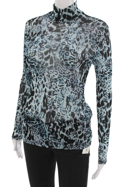 Reformation Womens Black Leopard Mock Neck Long Sleeve Top Size XL