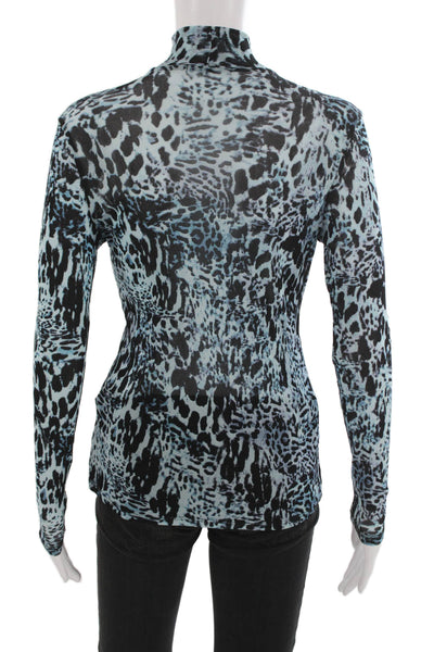 Reformation Womens Black Leopard Mock Neck Long Sleeve Top Size XL