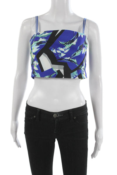 Clover Canyon Women Cropped Camisole Blue Square Neck Geometric Size L