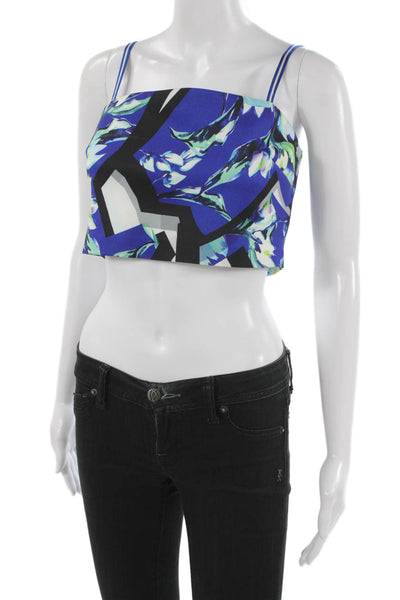 Clover Canyon Women Cropped Camisole Blue Square Neck Geometric Size L