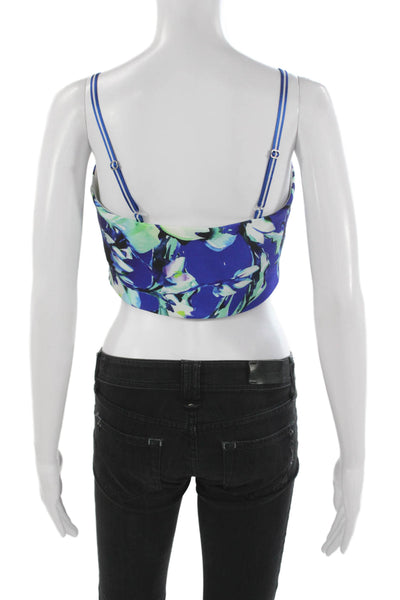 Clover Canyon Women Cropped Camisole Blue Square Neck Geometric Size L